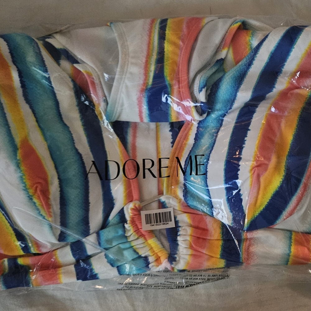 Andria Contour Plus One Piece Striped Swimsuit by Adore Me NWT Size 3x